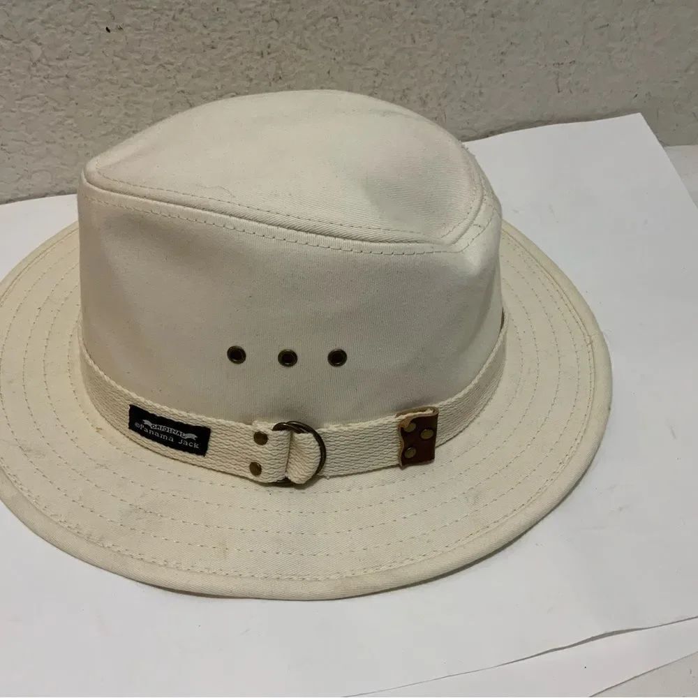 Vintage The Original Panama Jacket Canvas Bush Safari Fedora Hat White Medium